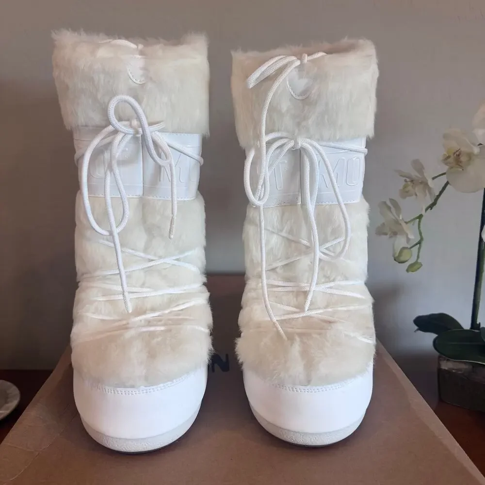 Moon Boot Icon Faux Fur Boots Optical White US 9/10 EU 39/41